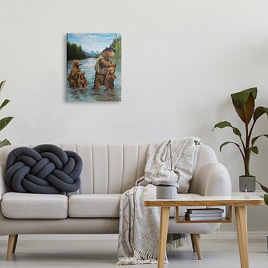 Stupell Home Decor Grizzly Bear Family Fishing Mountain Canvas Wall Art