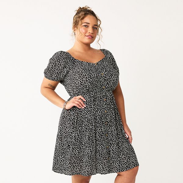 Juniors' Plus Size SO® Button-Front Babydoll Skater Dress