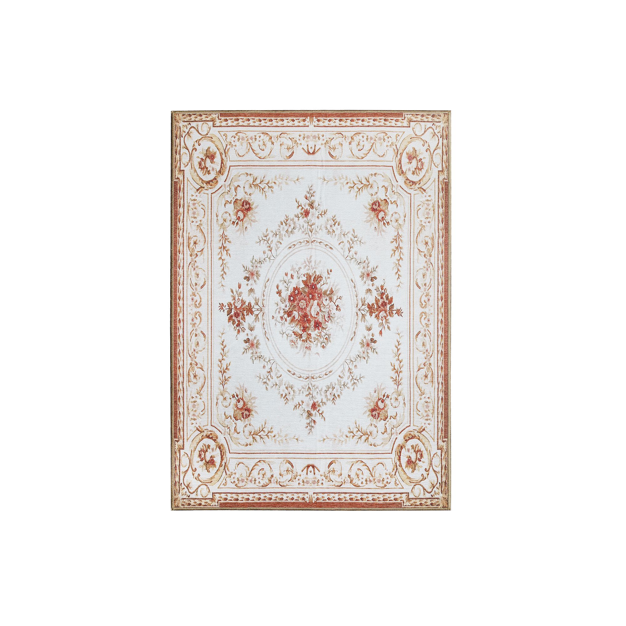My Magic Carpet Aubusson Machine Washable Rug, Beige