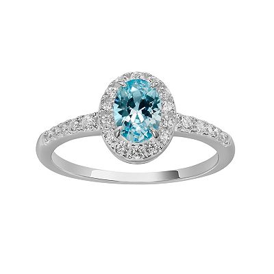 Sterling Silver Aqua Crystal and White CZ Ring Sterling Silver Aqua Crystal and White CZ Ring