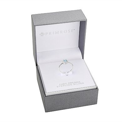 PRIMROSE Sterling Silver Oval Aqua Cubic Zirconia Ring