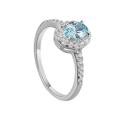 PRIMROSE Sterling Silver Oval Aqua Cubic Zirconia Ring