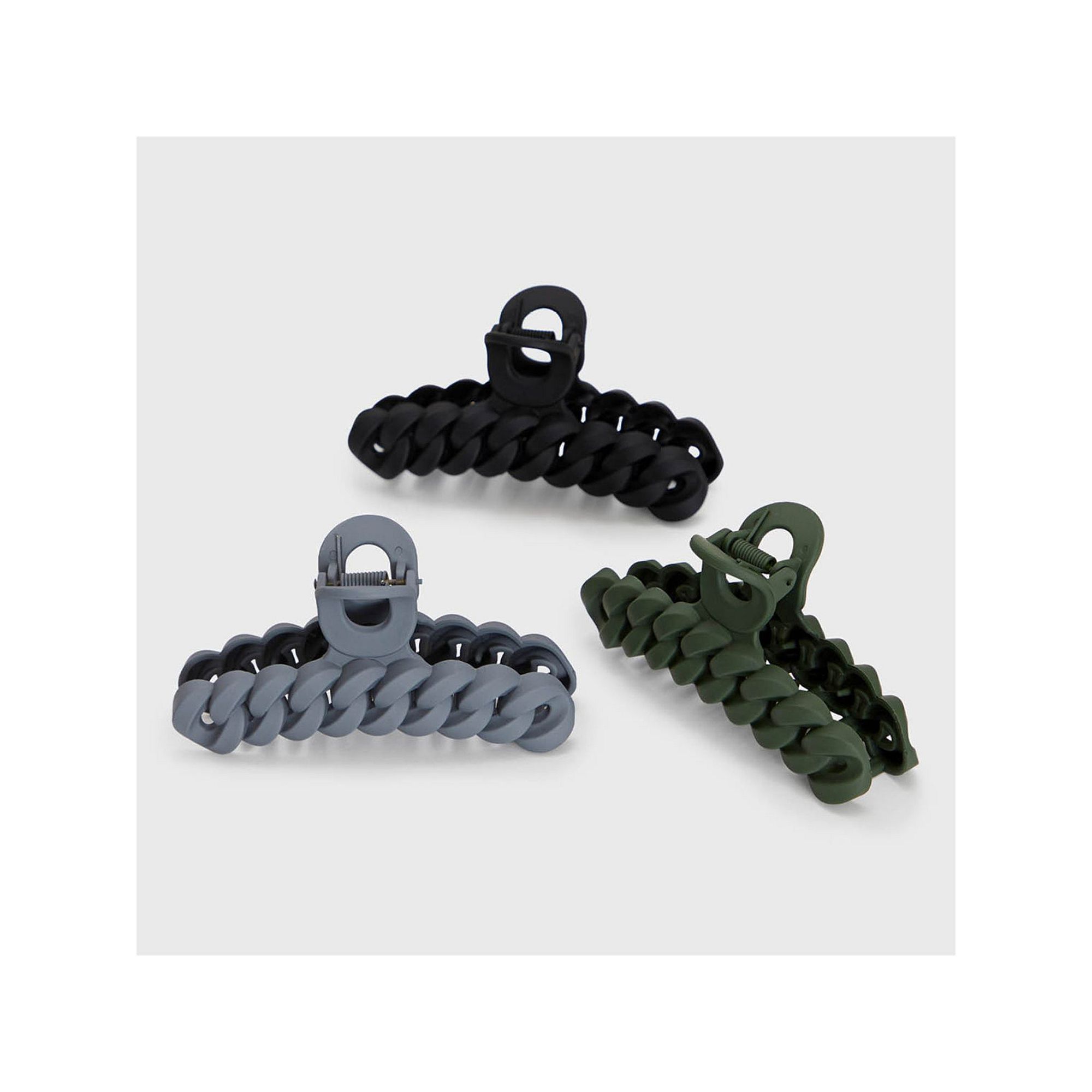 Kitsch Eco-friendly Chain Claw Clip 3-Piece Set, Black Moss