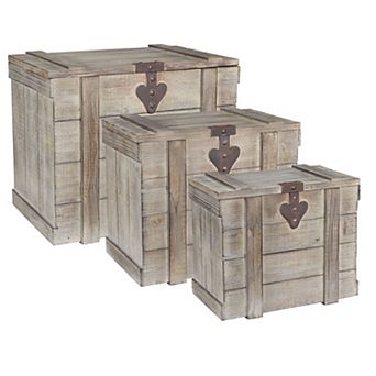 Household Essentials Antiqued Wooden Home 3 pc Trunk Set