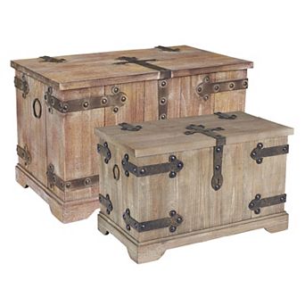 Household Essentials Aged Victorian Wood 2 pc Trunk Set