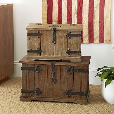 Household Essentials Aged Victorian Wood 2-pc. Trunk Set