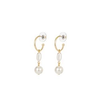 Roman 14k Gold Plated Glass Simulated Baroque & Round Pearl Huggie Drop Earrings
