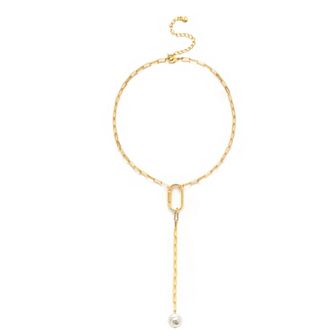Roman 14k Gold Plated Glass Simulated Baroque Pearl Y-Necklace