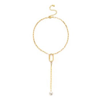 Roman 14k Gold Plated Glass Simulated Baroque Pearl Y-Necklace