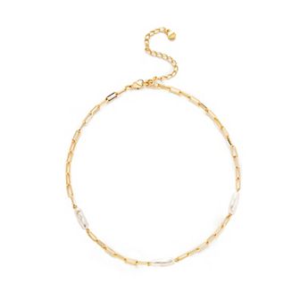 Roman 14k Gold Plated Glass Simulated Baroque Elongated Pearl Necklace