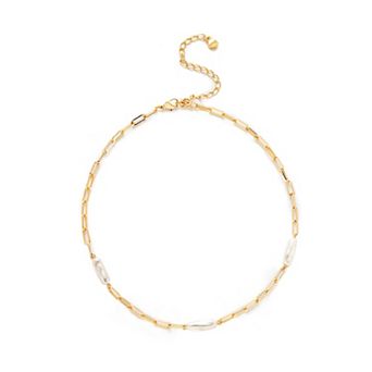 Roman 14k Gold Plated Glass Simulated Baroque Elongated Pearl Necklace