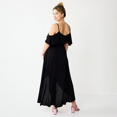 Juniors' Rewind High-Low Cold Shoulder Midi Dress