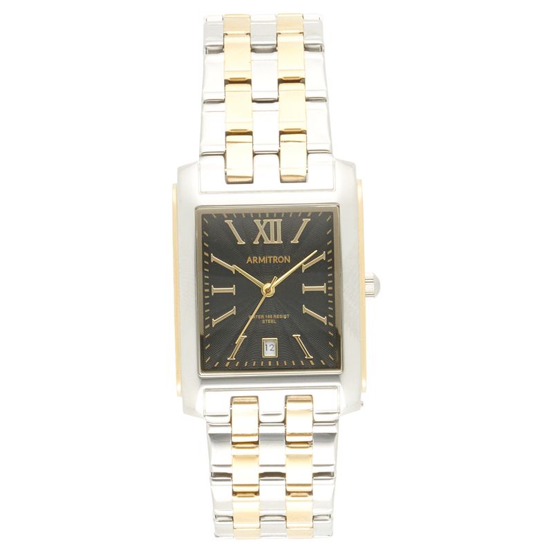 Armitron Men's Rectangle Case Calendar Dress Watch - 20-5499BKTT, Size: Large, Gold Silver
