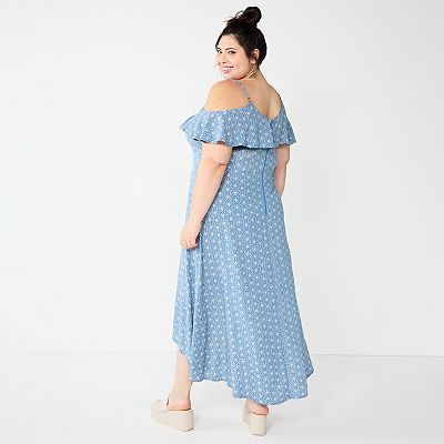 Juniors Plus Size Rewind High Low Cold Shoulder Dress