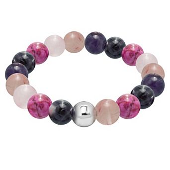 Aleure Precioso Multi Gemstone & Sterling Silver Bead Stretch Bracelet