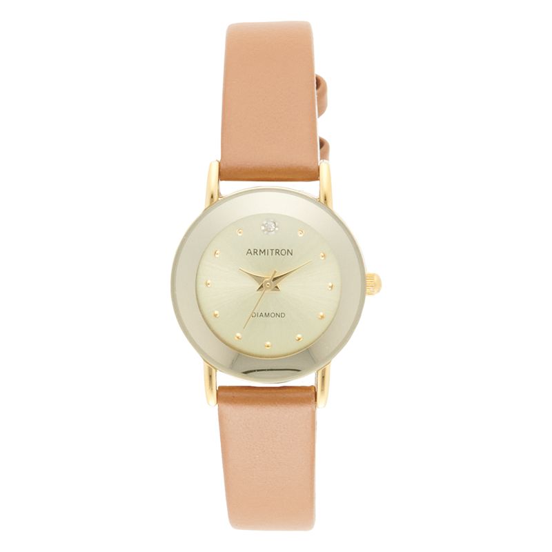 Armitron Women's Diamond Accent Sunray Dial Leather Strap Watch - 75-2447CHGPHY, Size: XS, Brown