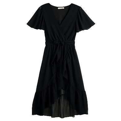 Juniors' Rewind Faux-Wrap High-Low Dress