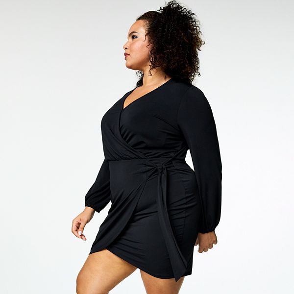 black wrap dress plus size Final Sale Faux Puffy Sleeve BodyCon Overlay Tulip in 5 10 Bust Wrap Dress Black Bandage Dress