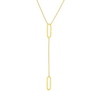 Color Romance 14k Gold Textured Bead Lariat Necklace with Paper Clip Elements