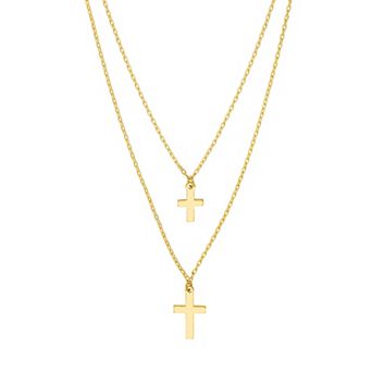 Color Romance 14k Gold Double Strand Cross Necklace