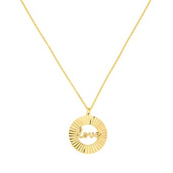 Color Romance 14k Gold "Love" Radiant Disk Adjustable Necklace