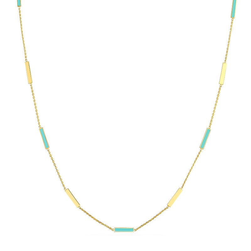 Color Romance 114k Gold Turquoise Enamel Adjustable Bar Necklace, Womens,
