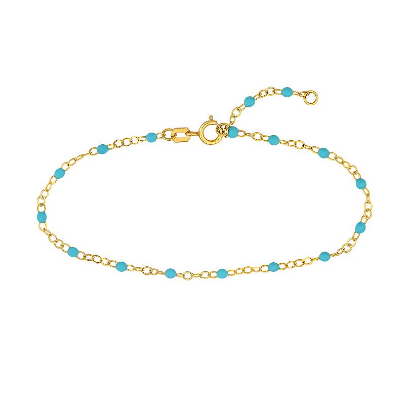 Color Romance 14k Gold Cobalt Blue Enamel Bead Adjustable Bracelet, Women