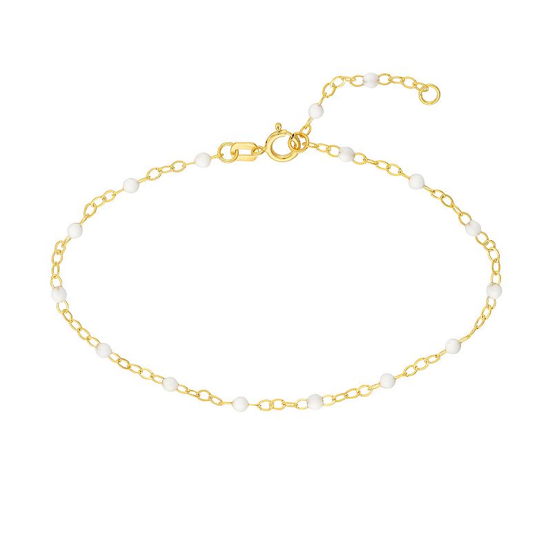Color Romance 14k Gold White Enamel Bead Adjustable Bracelet, Womens, Siz