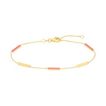 Color Romance 14k Gold Alternating Colored Enamel Bar Station Bracelet