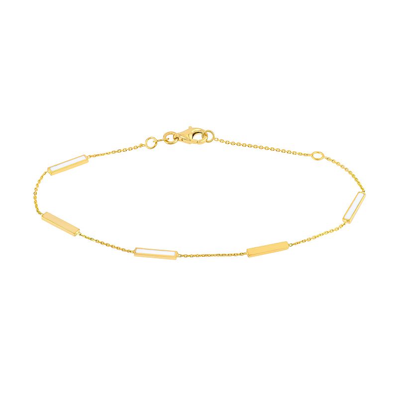 Color Romance 14k Gold Alternating White Enamel Bar Station Bracelet, Wome