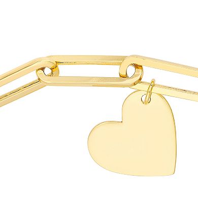 14k Gold Paper Clip Bracelet with Heart Charm