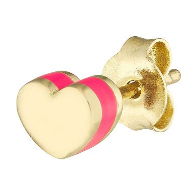 Color Romance 14k Gold 5 mm Pink Enamel Domed Heart Stud Earrings