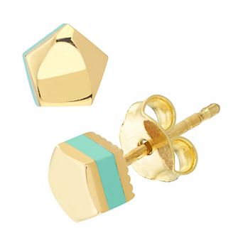 Color Romance 14k Gold 5 mm Turquoise Enamel Pentagon Stud Earrings
