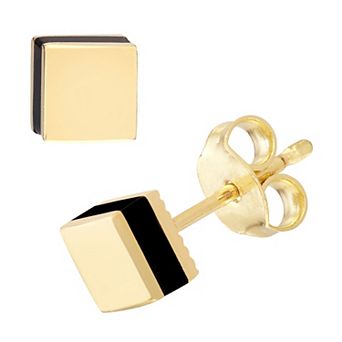 Color Romance 14k Gold 5 mm Black Enamel Square Stud Earrings