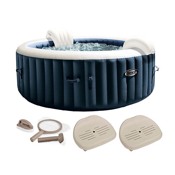 Intex PureSpa Plus Portable Inflatable Hot Tub Bubble Jet Spa, 77" x 28", with Hot Tub Maintenance Kit and Removable Hot Tub Seat Accessory (2 Pack)