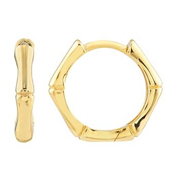 Color Romance 14k Gold 12.5 mm Bamboo Huggie Hoop Earrings