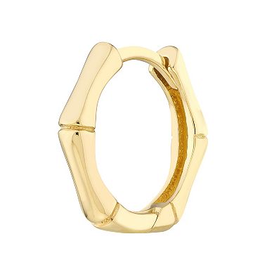 Color Romance 14k Gold 12.5 mm Bamboo Huggie Hoop Earrings