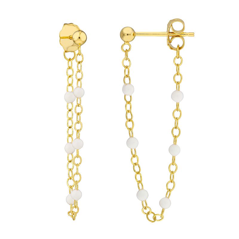 Color Romance 14k Gold White Enamel Bead Front-to-Back Station Earrings, Wo