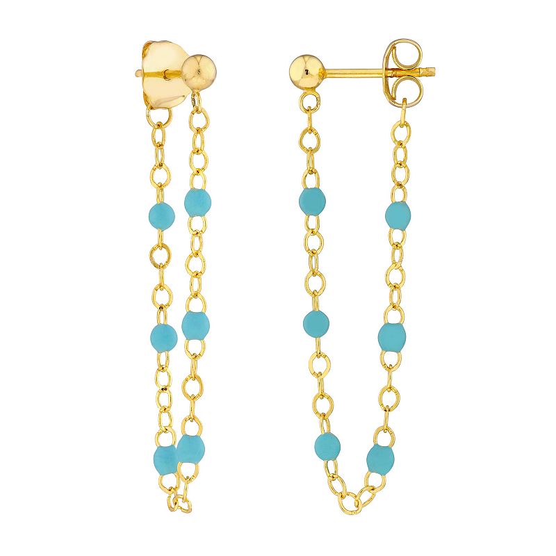 Color Romance 14k Gold Turquoise Enamel Bead Front-to-Back Station Earrings