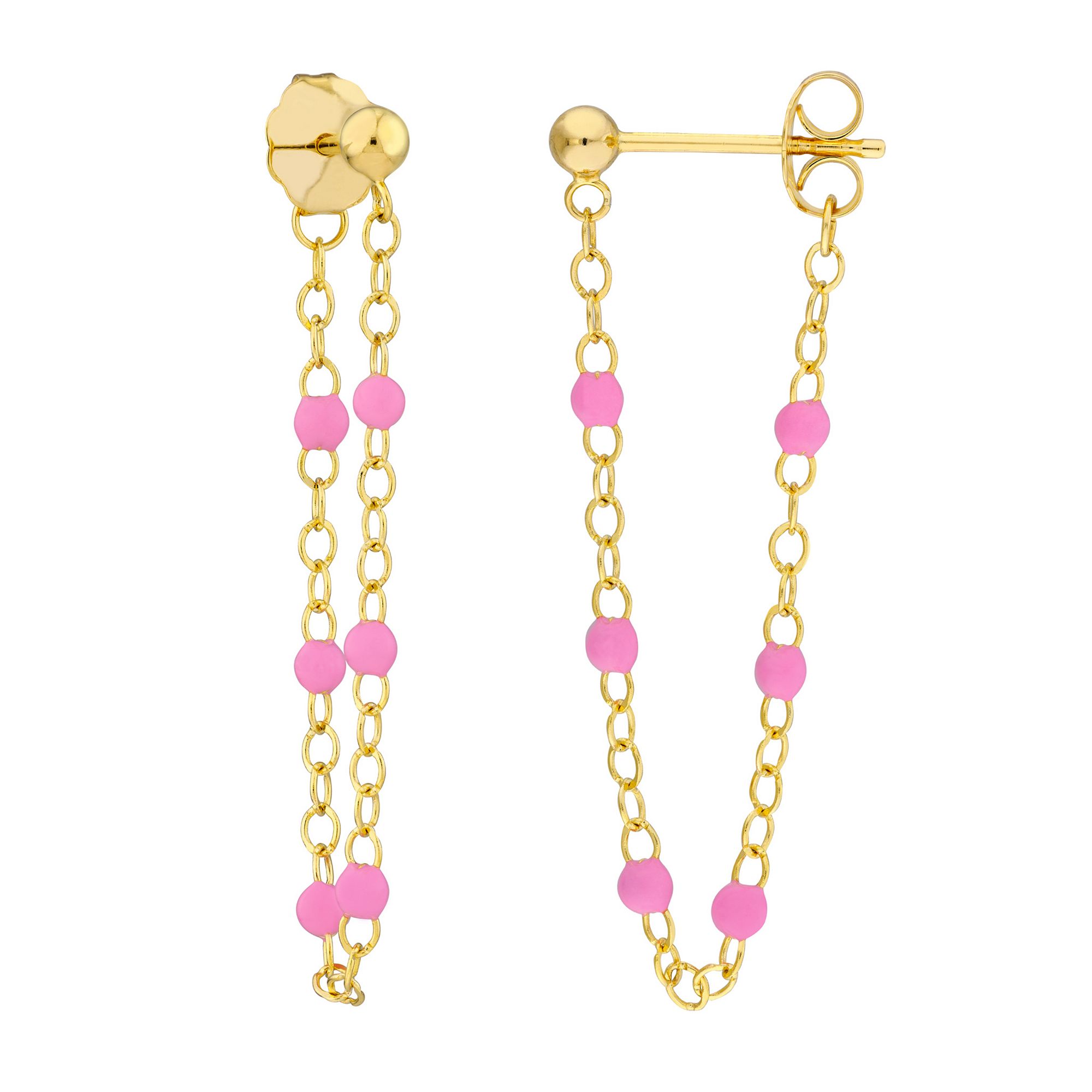 Color Romance 14k Gold Colored Enamel Bead Front-to-Back Station Earrings, 