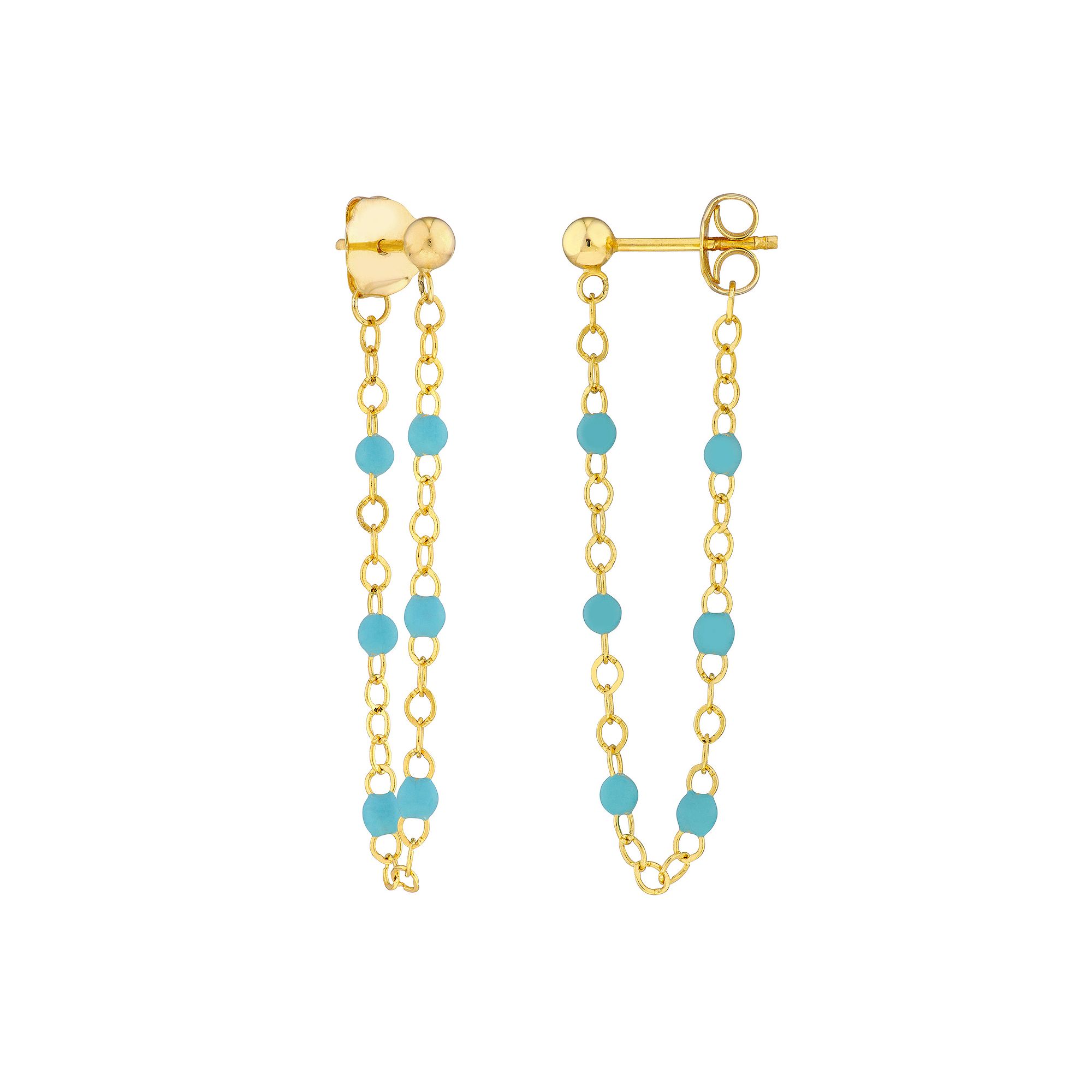 Color Romance 14k Gold Colored Enamel Bead Front-to-Back Station Earrings, 