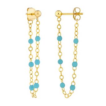Color Romance 14k Gold Colored Enamel Bead Front-to-Back Station Earrings