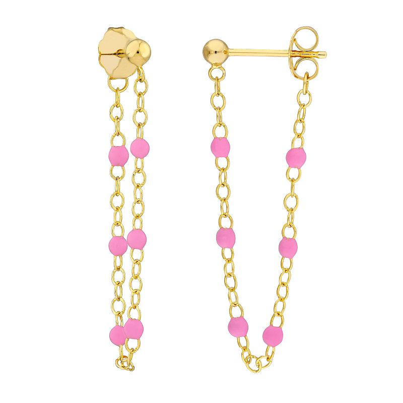 Color Romance 14k Gold Pink Enamel Bead Front-to-Back Station Earrings, Wom
