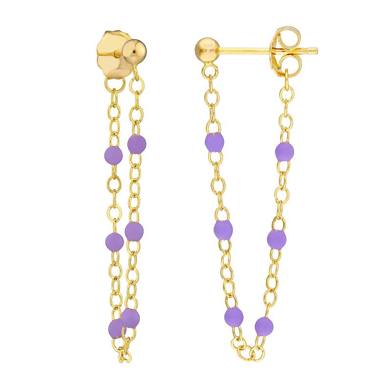 Color Romance 14k Gold Lilac Enamel Bead Front-to-Back Station Earrings, Wo