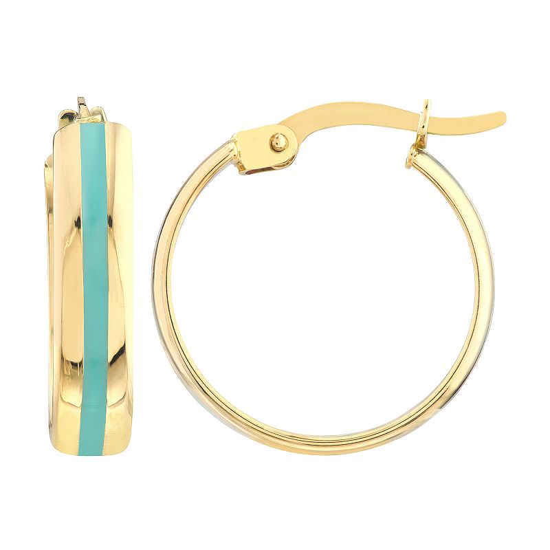 Color Romance 14k Gold Turquoise Enamel Stripe Hoop Earrings, Womens, Yell
