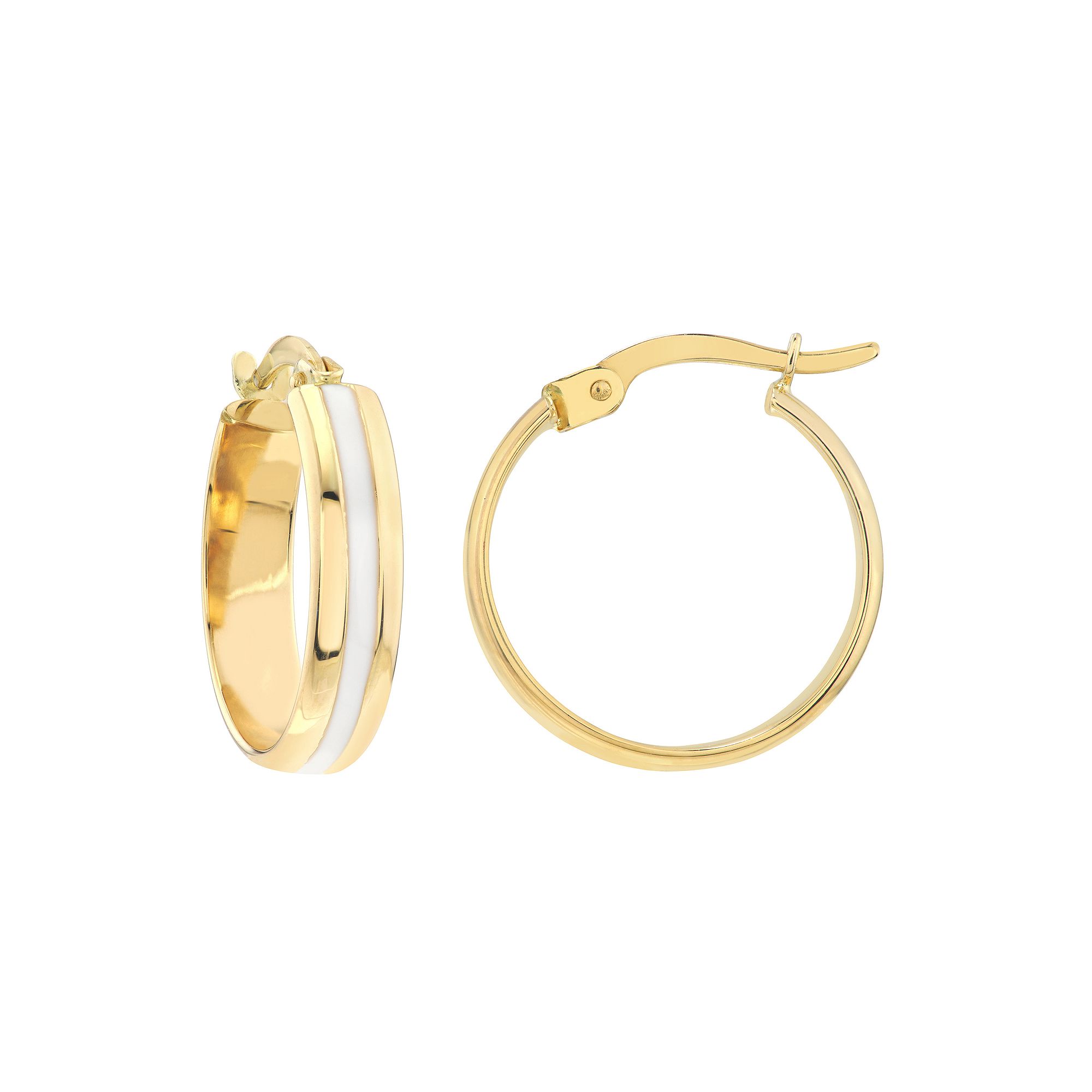 Color Romance 14k Gold Colored Enamel Stripe Hoop Earrings, Womens, White