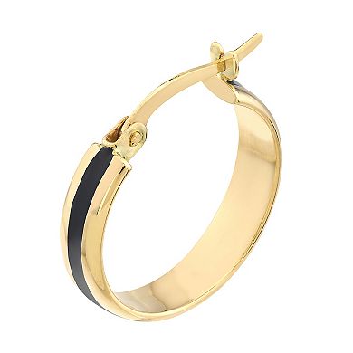 Color Romance 14k Gold Black Enamel Stripe Hoop Earrings