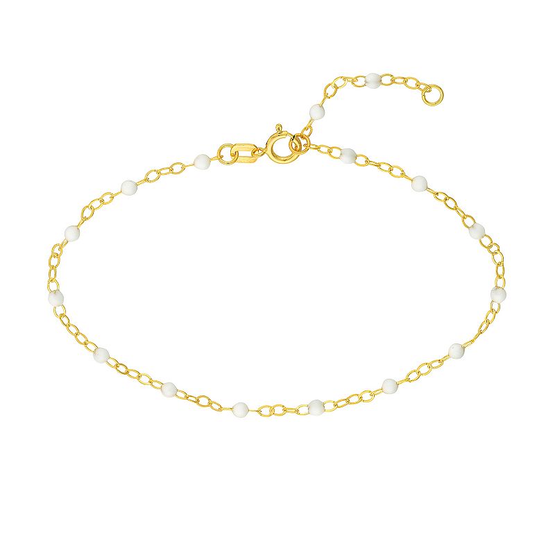 Color Romance 14k Gold White Enamel Bead Adjustable Anklet, Womens, Size: