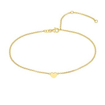 Color Romance 14k Gold Heart Adjustable Rolo Chain Anklet