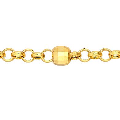 14k Gold Textured Bead Adjustable Station Anklet